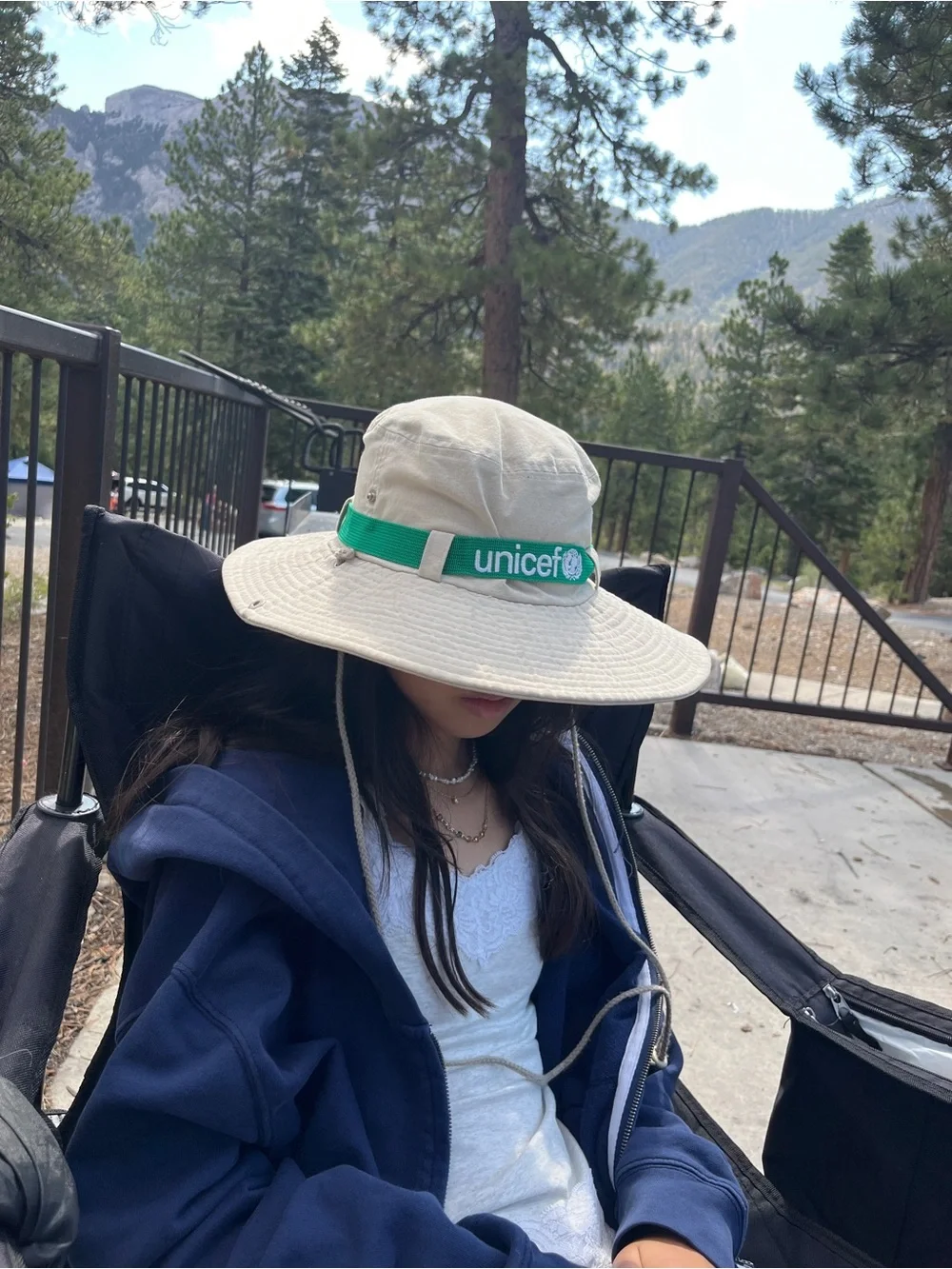 Unicef Kids Beige Sun bucket Hat with Green Band